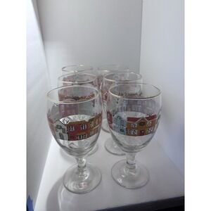 Set Of 6 Vintage Libby Winter Christmas‎ Village Street Scene Wine Water Goblets